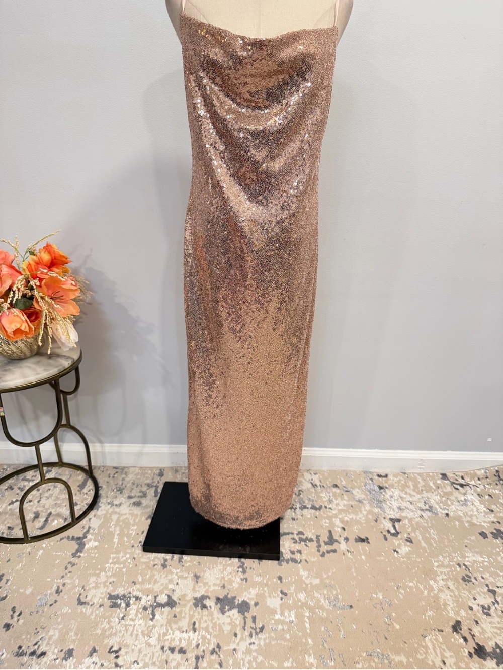 Kenneth Cole Rose Gold Sequin Cowl Neck Sleeveless Slip Dress - Size Small - Picture 4 of 16